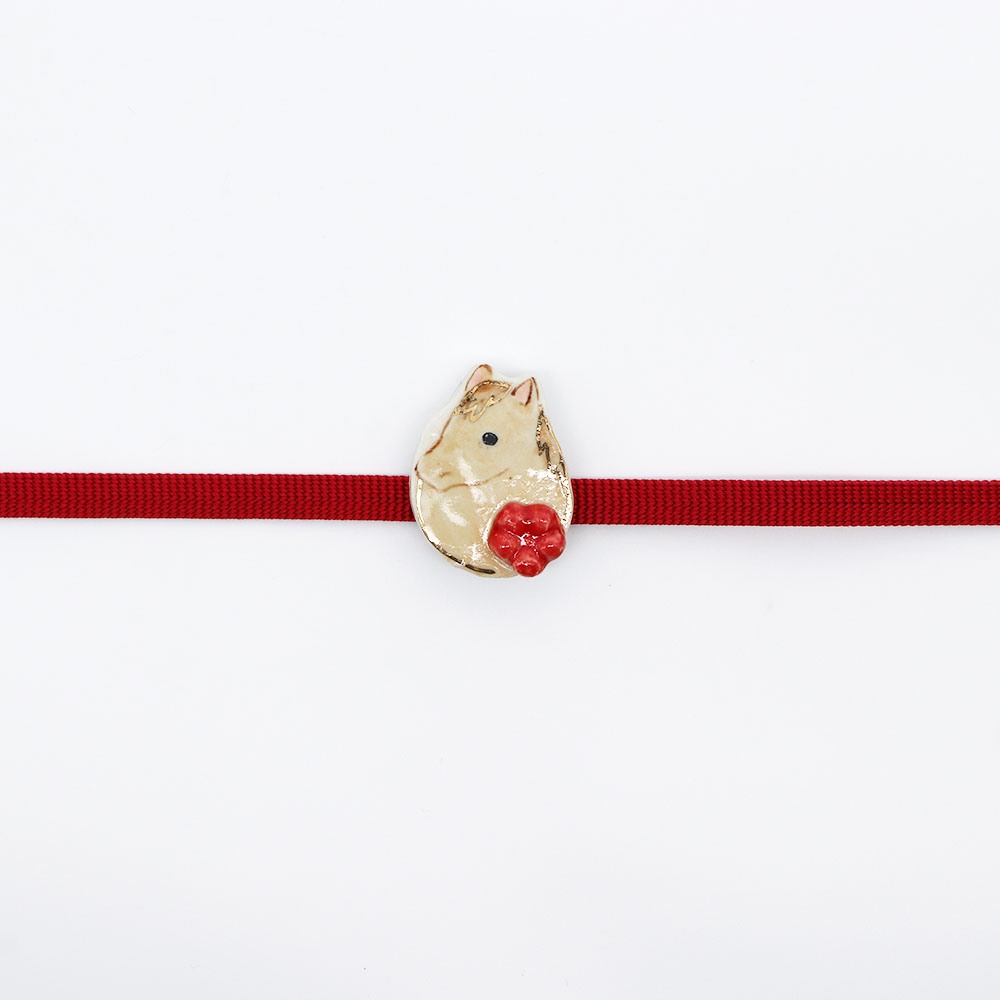 清水焼帯留(茶午/赤梅)【馬籠静】