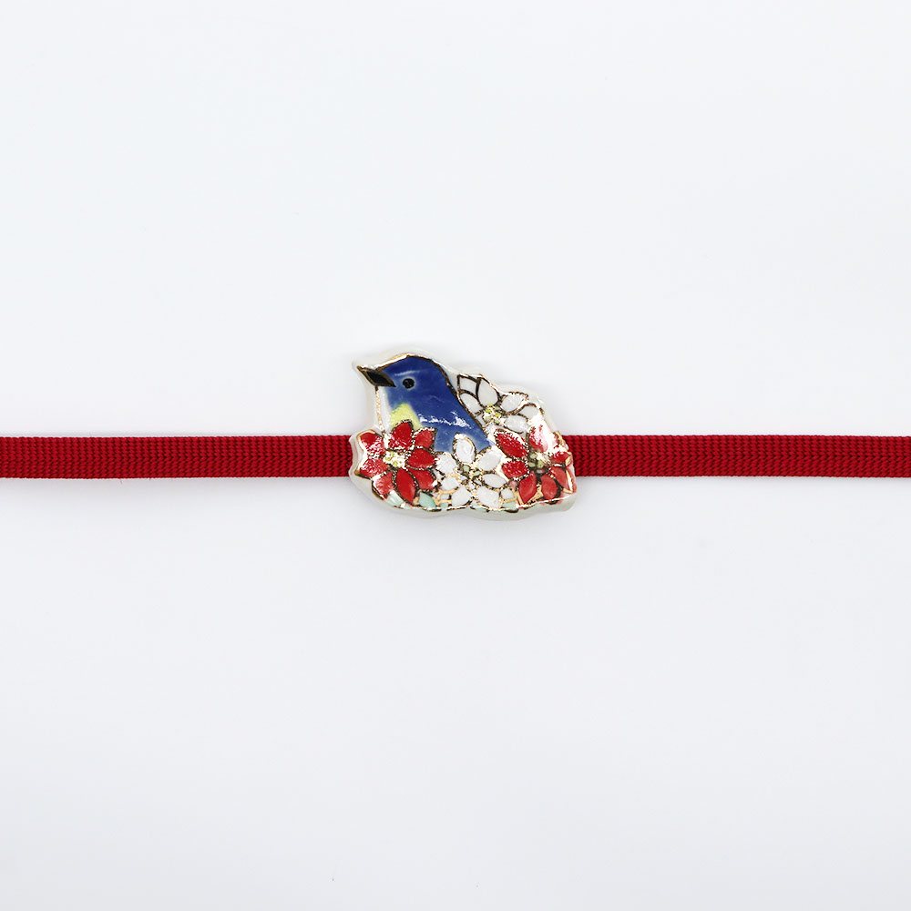 清水焼帯留(ルリビタキ)【馬籠静】