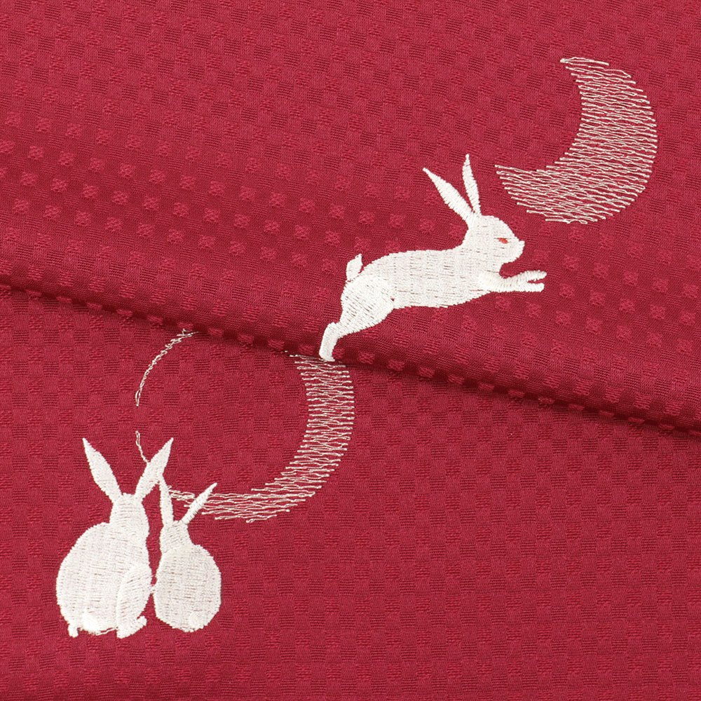 飛び柄刺繍小紋（月とうさぎ）：赤