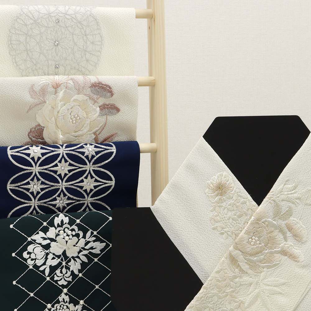 刺繍半衿(ピオニー)【和風館ICHI×いち利モール】