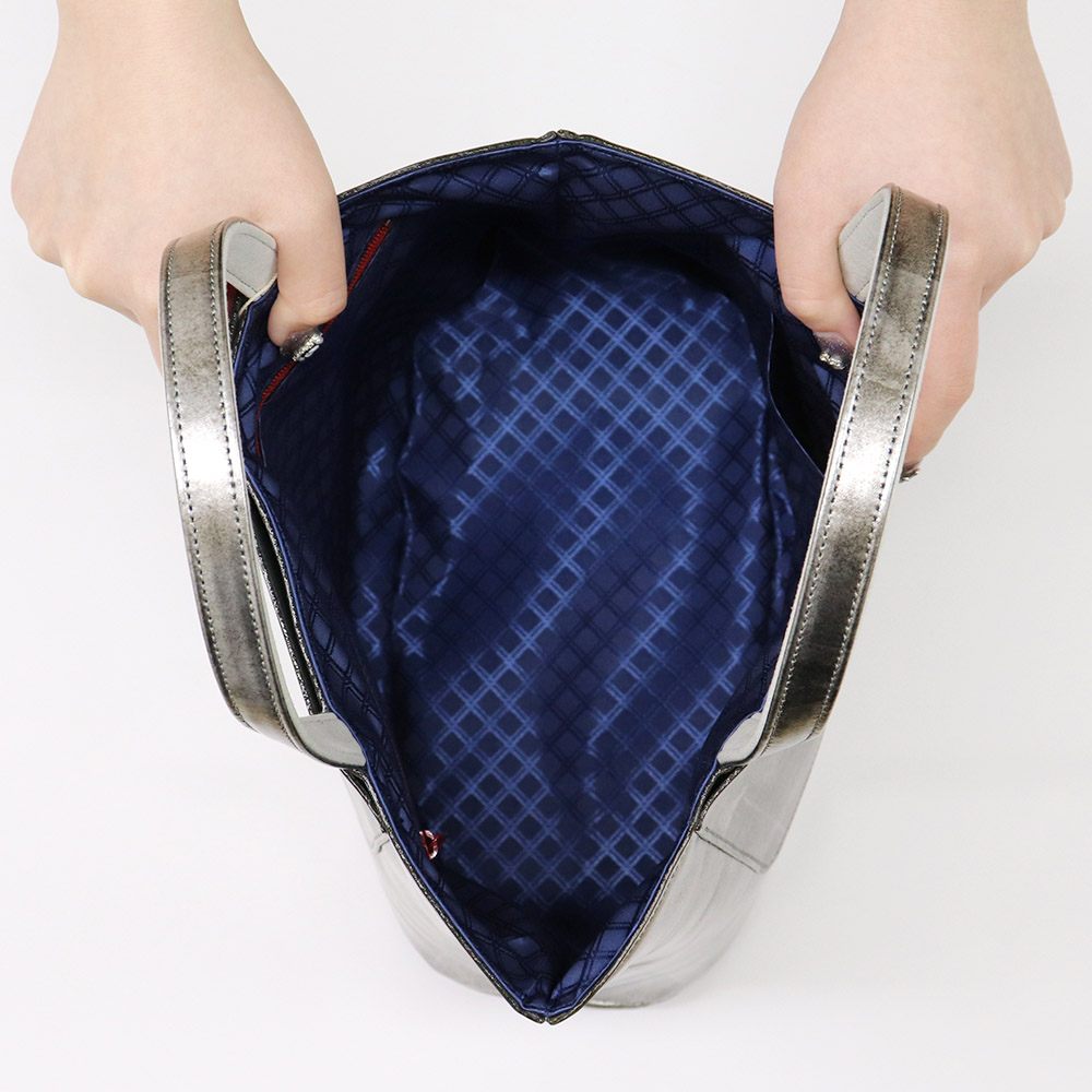 本革丸マチ3バッグ『琳派シルバー』【カレンブロッソ】