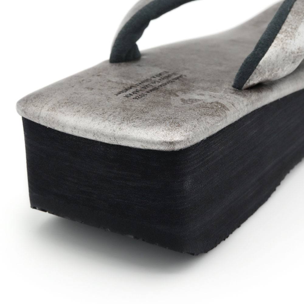 本革カフェ草履(スクエア型)『琳派シルバー』【カレンブロッソ】