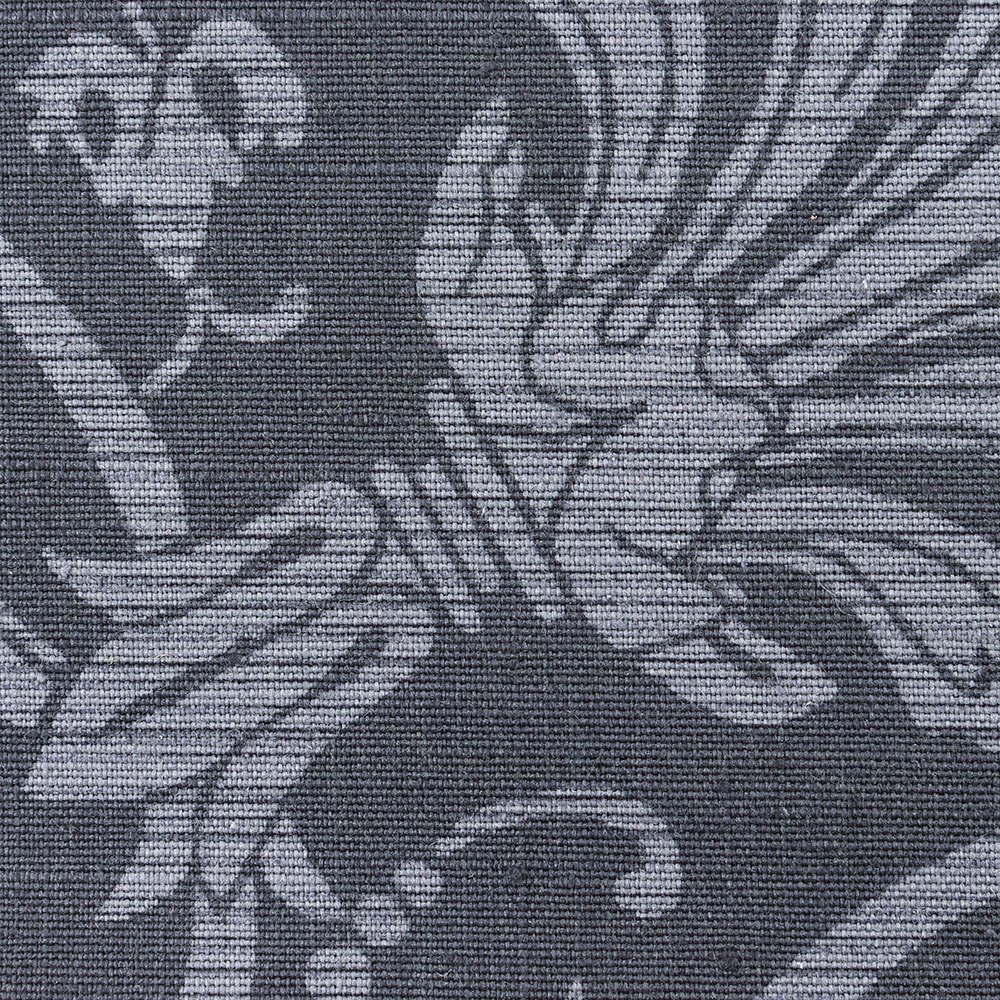 結城紬地袋帯（黄櫨染/唐草段文）：藍