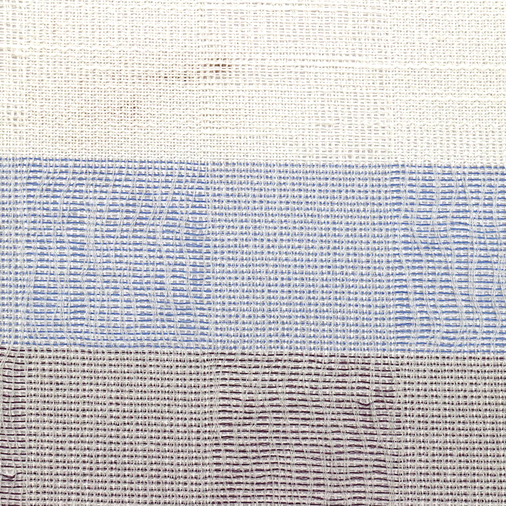桐生織夏九寸名古屋帯（横段市松）：白×青『沙羅紬』