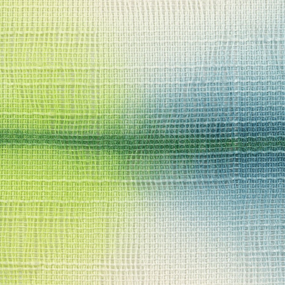 桐生絞り夏九寸名古屋帯（ぼかし格子）：青緑×黄緑【泉織物】