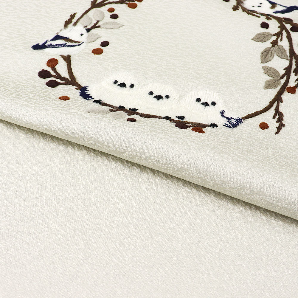 刺繍九寸名古屋帯(シマエナガ)