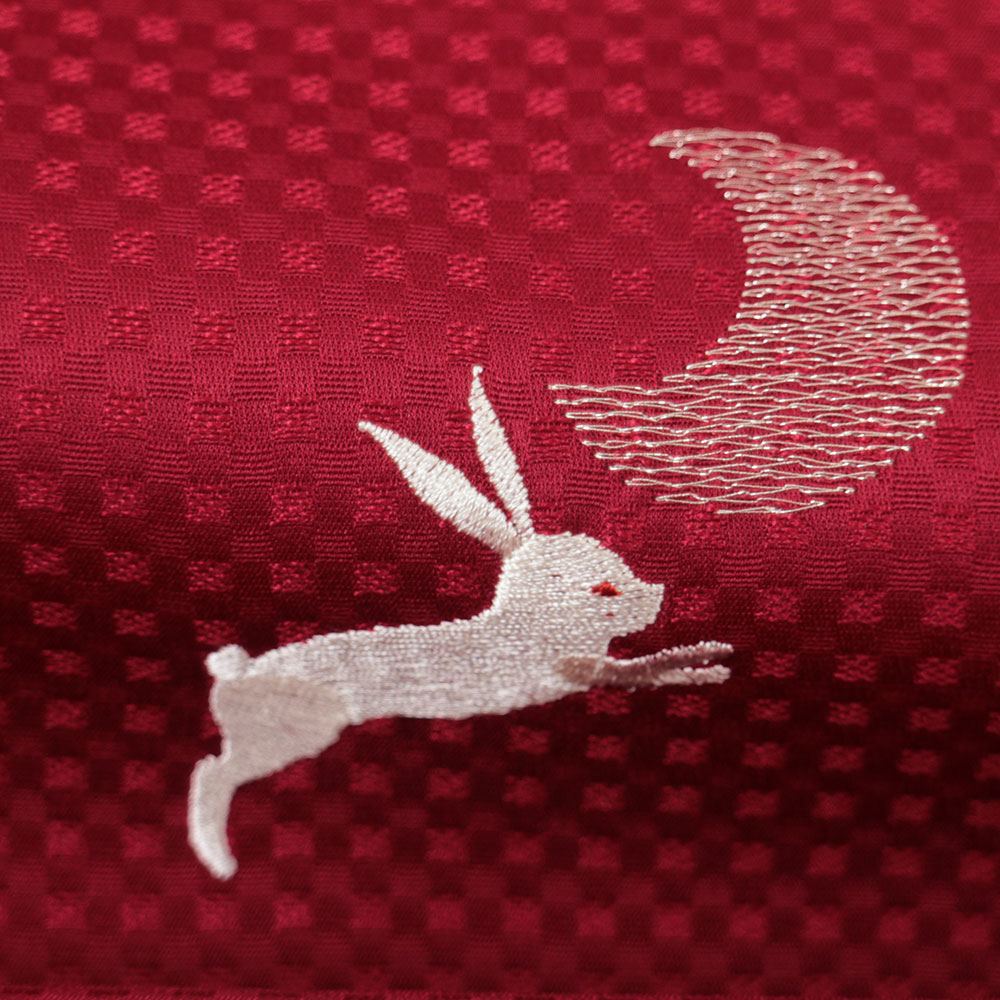 飛び柄刺繍小紋（月とうさぎ）：赤