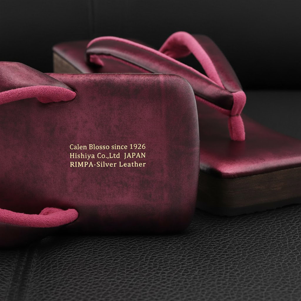 本革カフェ草履(スクエア型)『琳派シルバー』【カレンブロッソ】