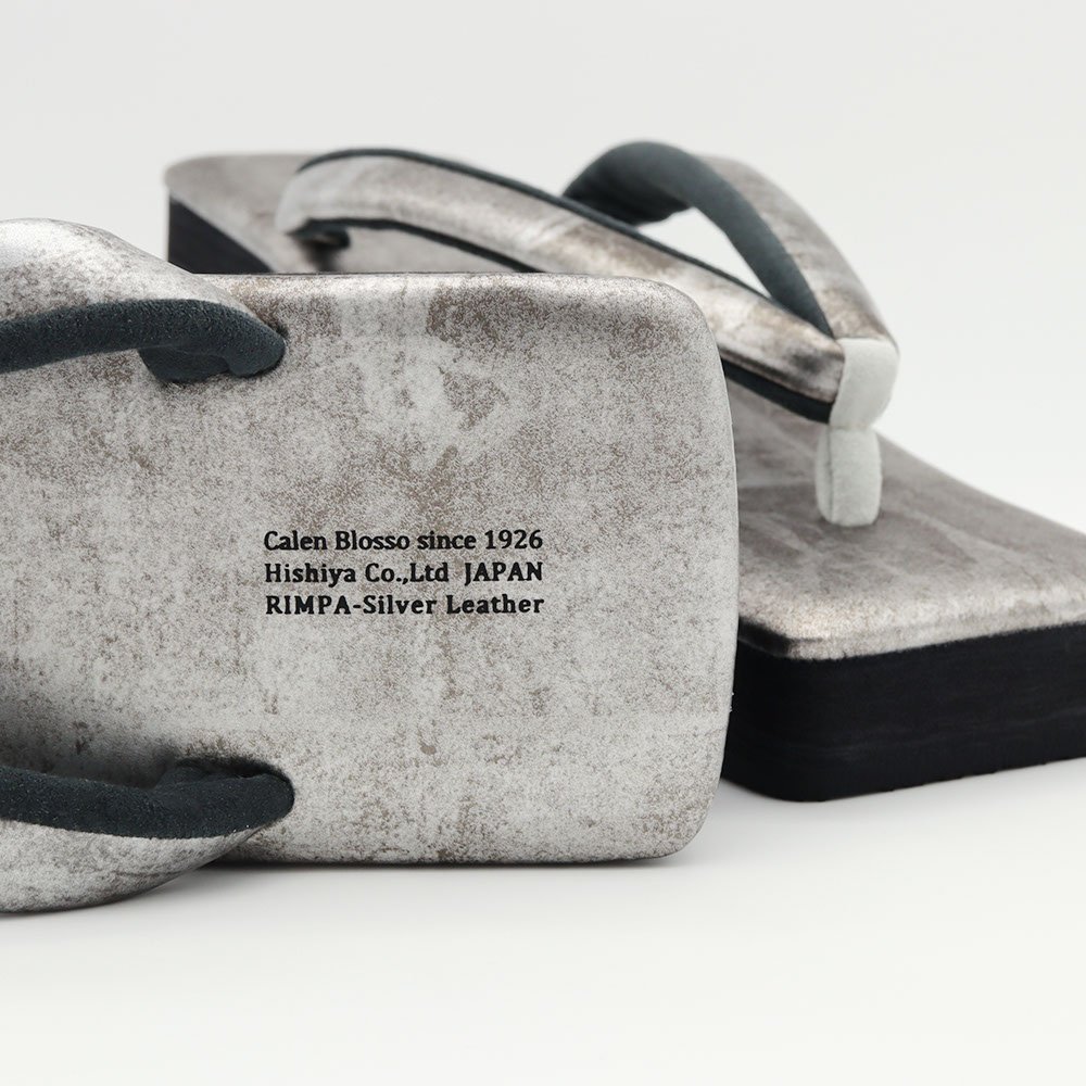 本革カフェ草履(スクエア型)『琳派シルバー』【カレンブロッソ】