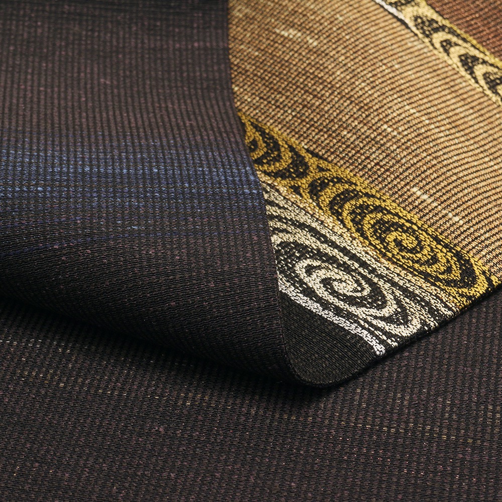 西陣袋帯（横段観世水）：黒×茶【河瀬満織物】