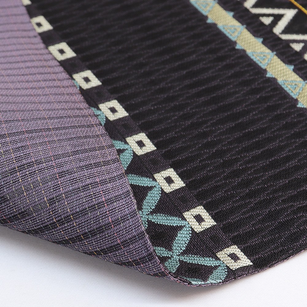 刺繍西陣袋帯（横段幾何/汕頭）：紫