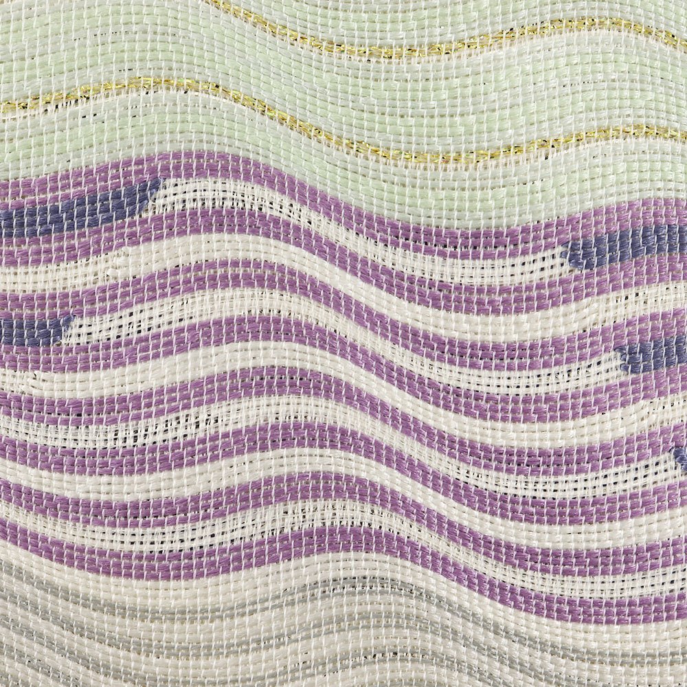 西陣袋帯（横段）：青×紫×金銀『波筬織』【じゅらく】