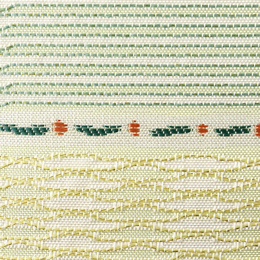 西陣九寸名古屋帯：黄緑×橙『彩飾網目織』【山田織物】