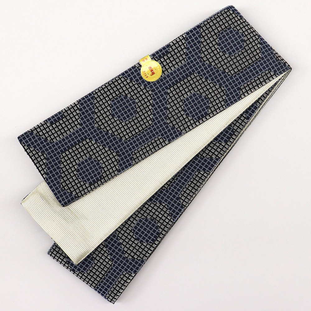 仕立て上がり西陣角帯(格子に六角)【佐々木染織】