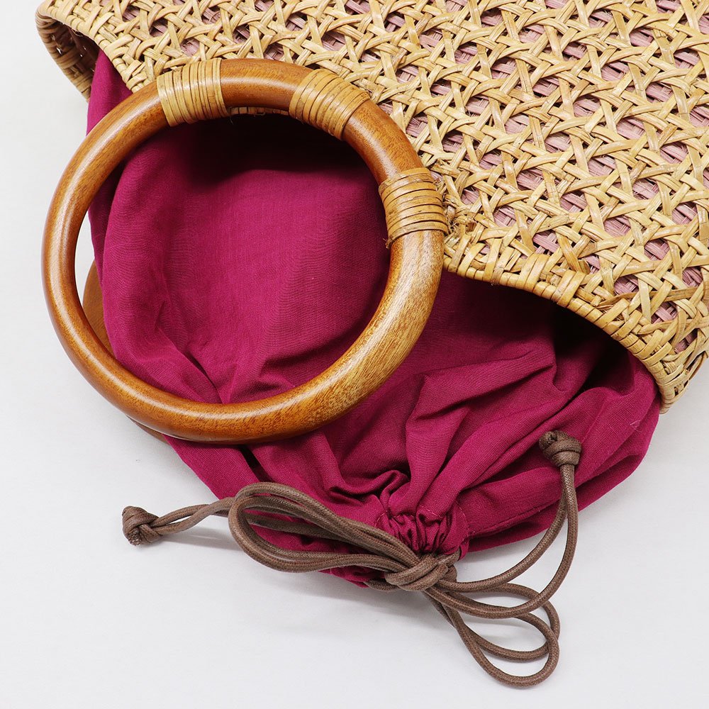 巾着付きラタンバッグ