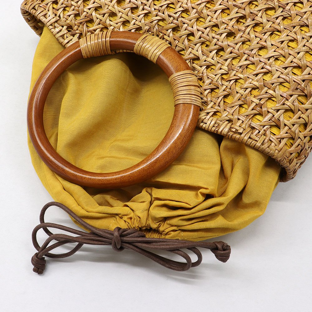 巾着付きラタンバッグ