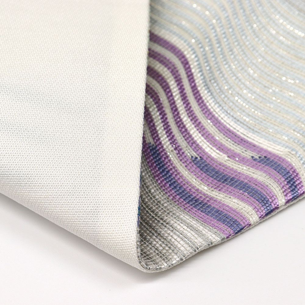 西陣袋帯（横段）：青×紫×金銀『波筬織』【じゅらく】