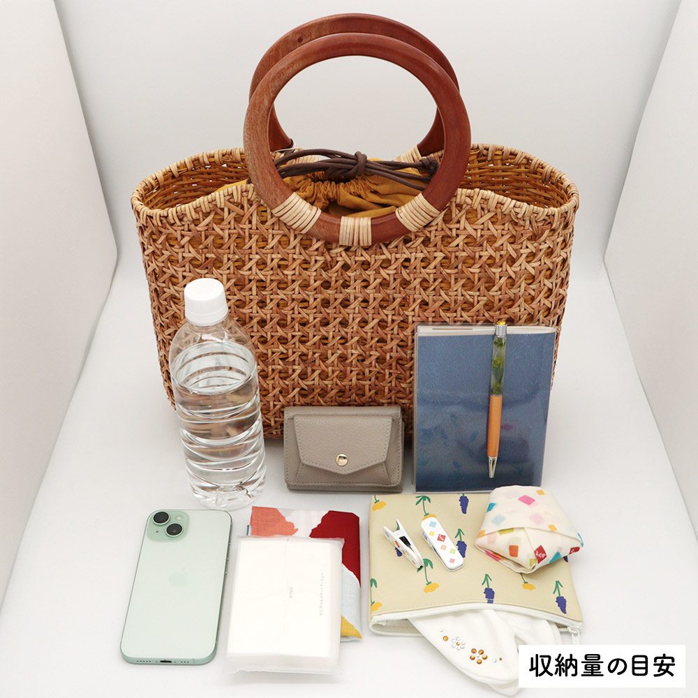 巾着付きラタンバッグ