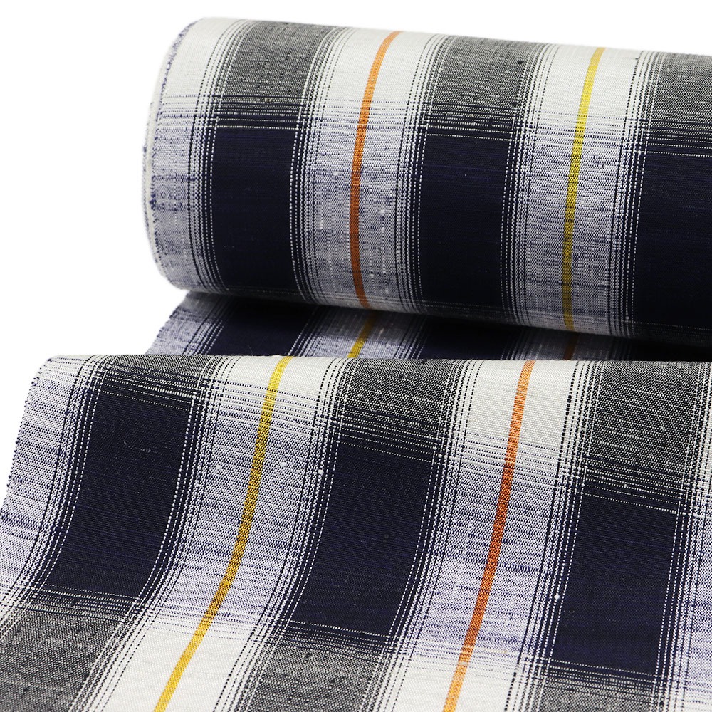 長井紬（格子重ね）『銀山』【渡源織物】