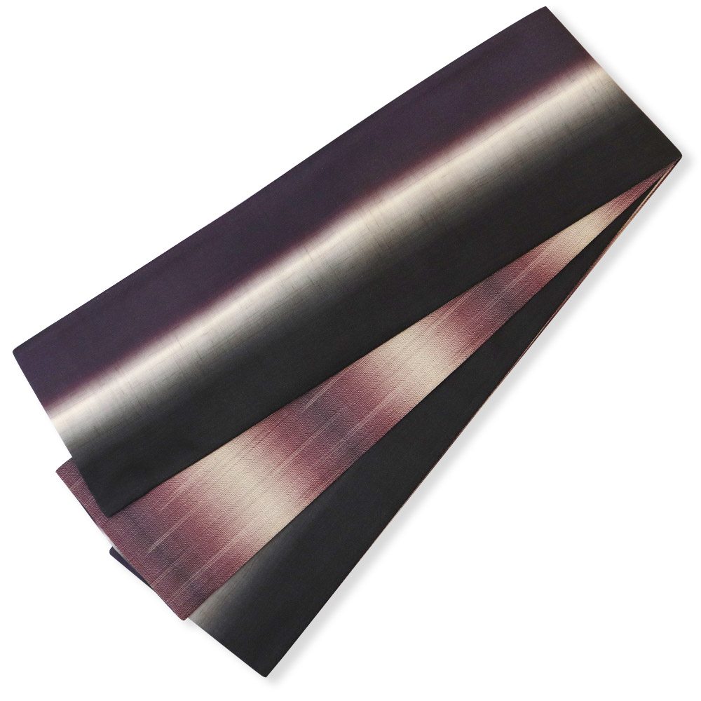 仕立て上がり正絹半巾帯（縦ぼかし）：濃紫×黒