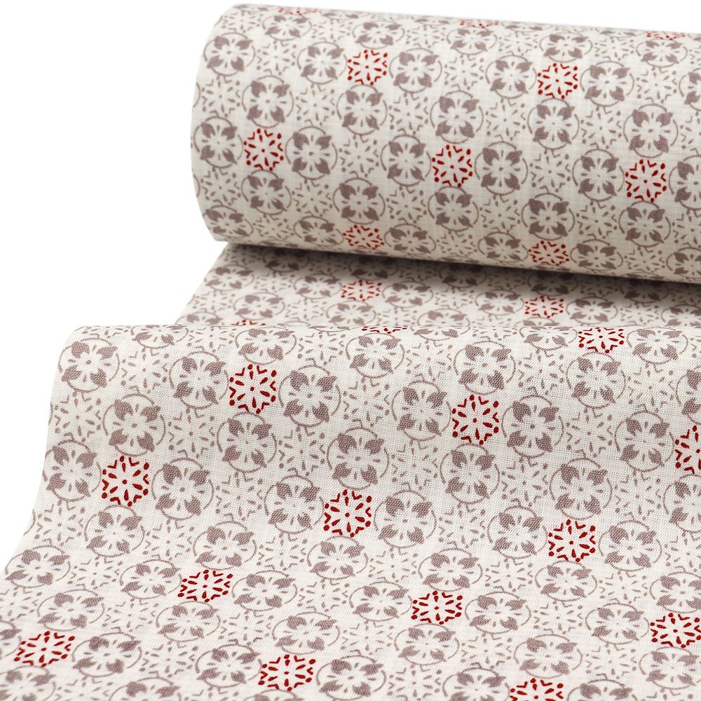 洗える着物（セオα/丸紋繋ぎ）：白×薄茶×赤『JAPAN MODE』