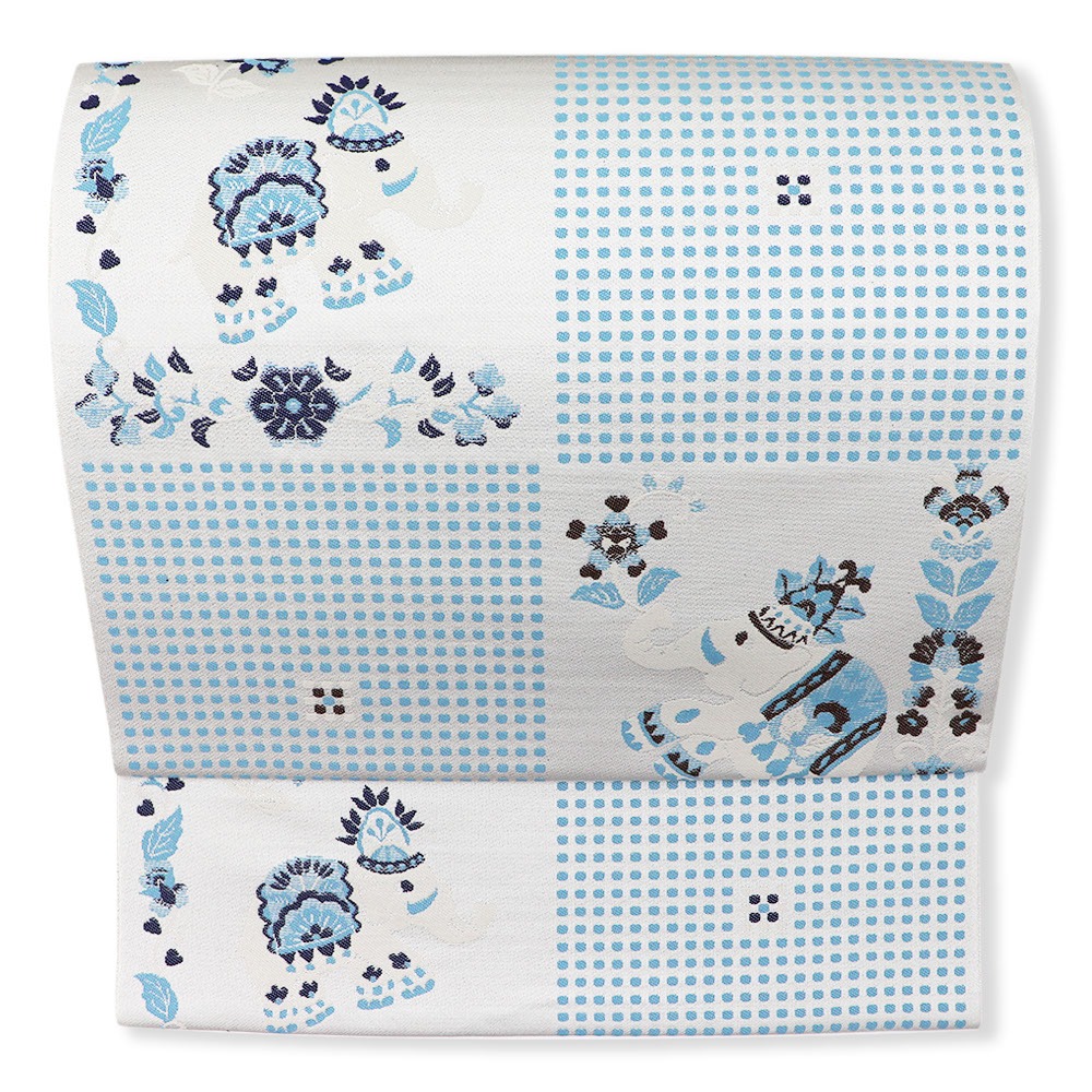 西陣九寸名古屋帯(市松取にゾウ)【田中伝機業店】