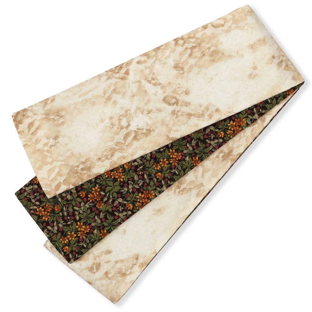 仕立て上がりリバーシブル半巾帯（レース/フラワー）【いち利モールオリジナル】