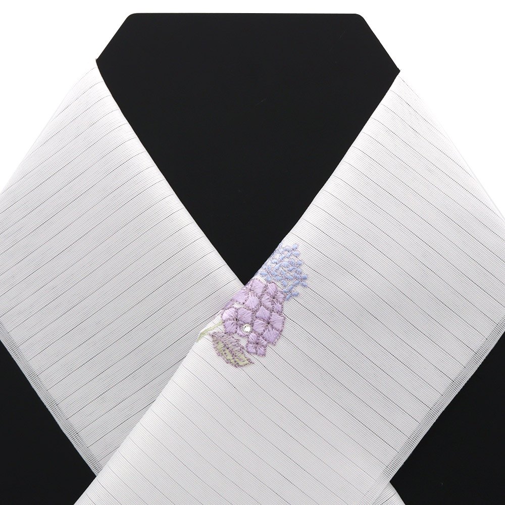 ワンポイント刺繍絽半衿(あじさい/燕)【銀座いち利オリジナル】