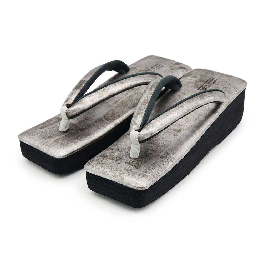 本革カフェ草履(スクエア型)『琳派シルバー』【カレンブロッソ】