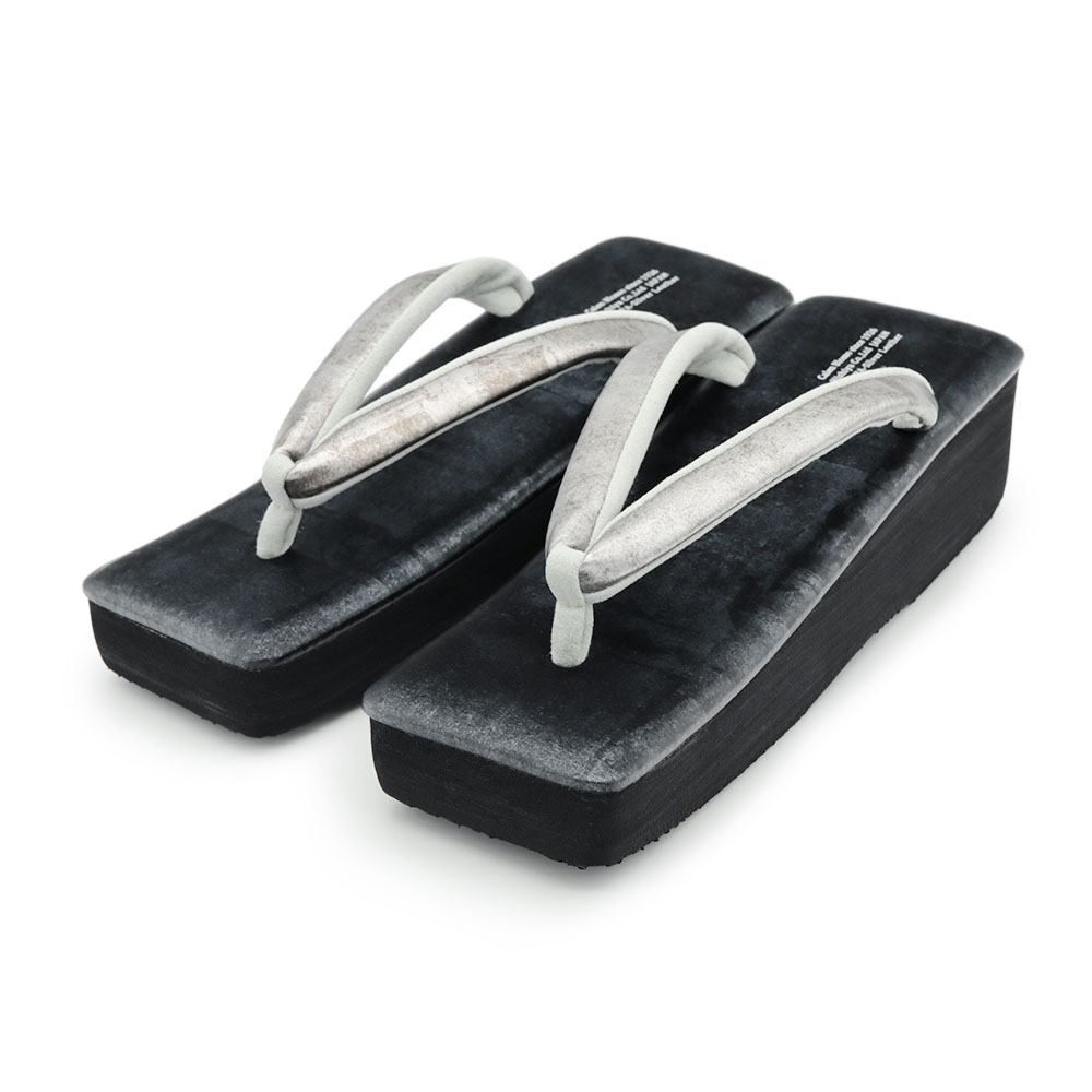 本革カフェ草履（スクエア型）『琳派シルバー』【カレンブロッソ】