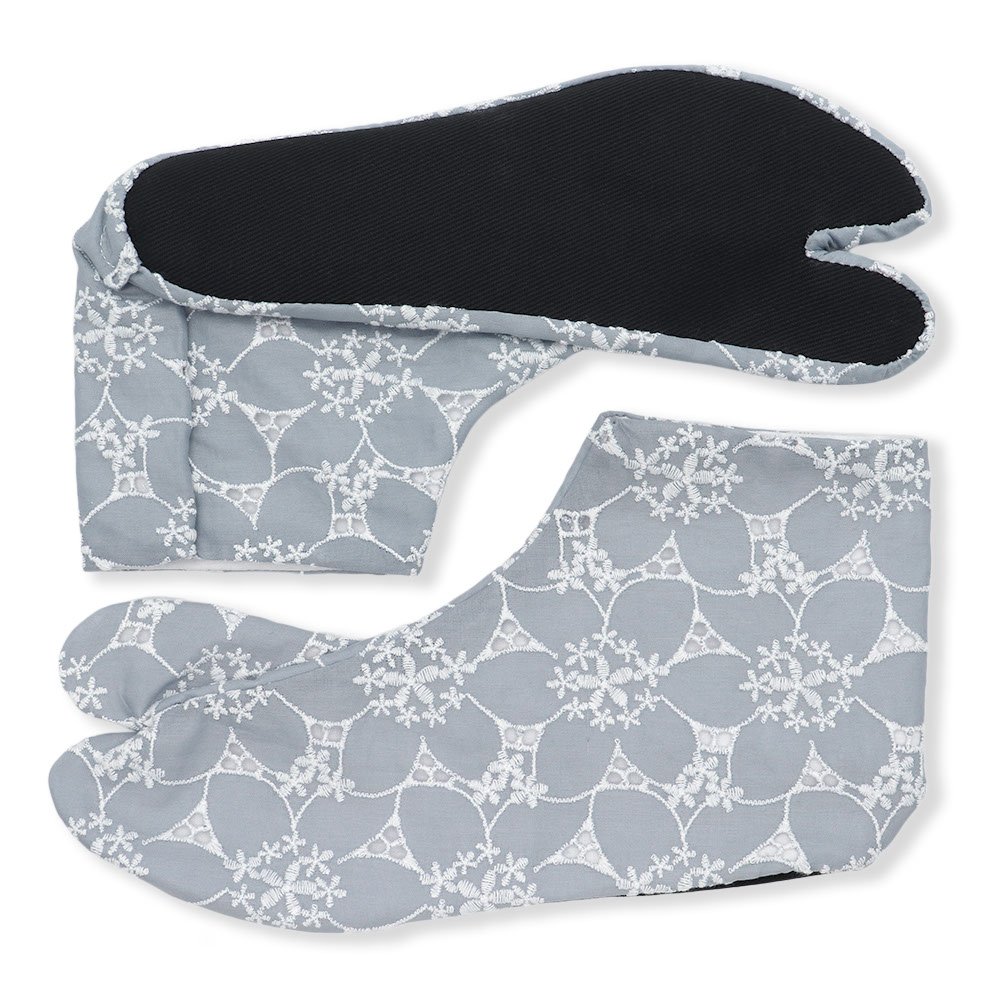 レース足袋（4枚コハゼ/グレーフラワー）【HARU】