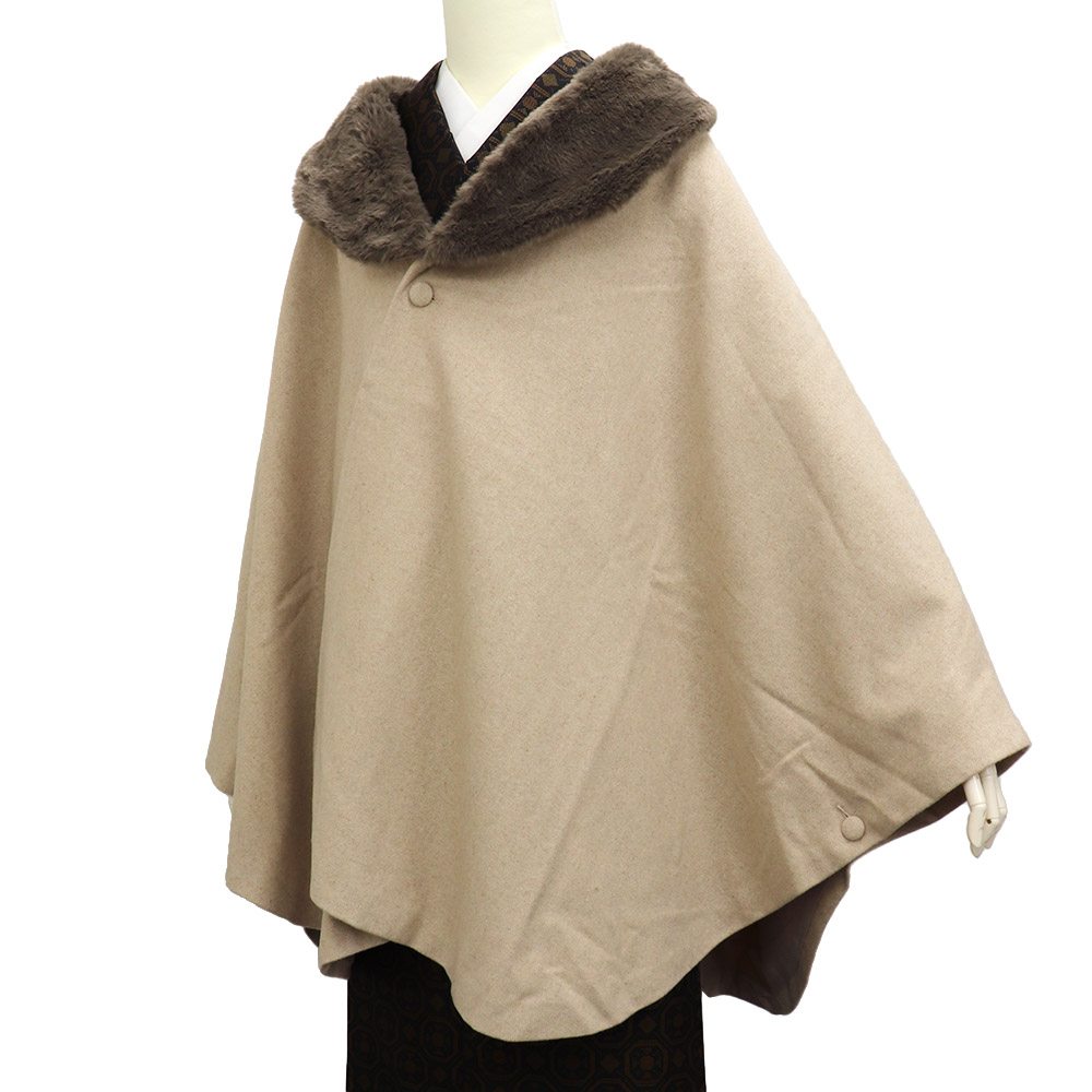 ファー付きケープポンチョ（ヘリンボーン）『JAPAN MODE』