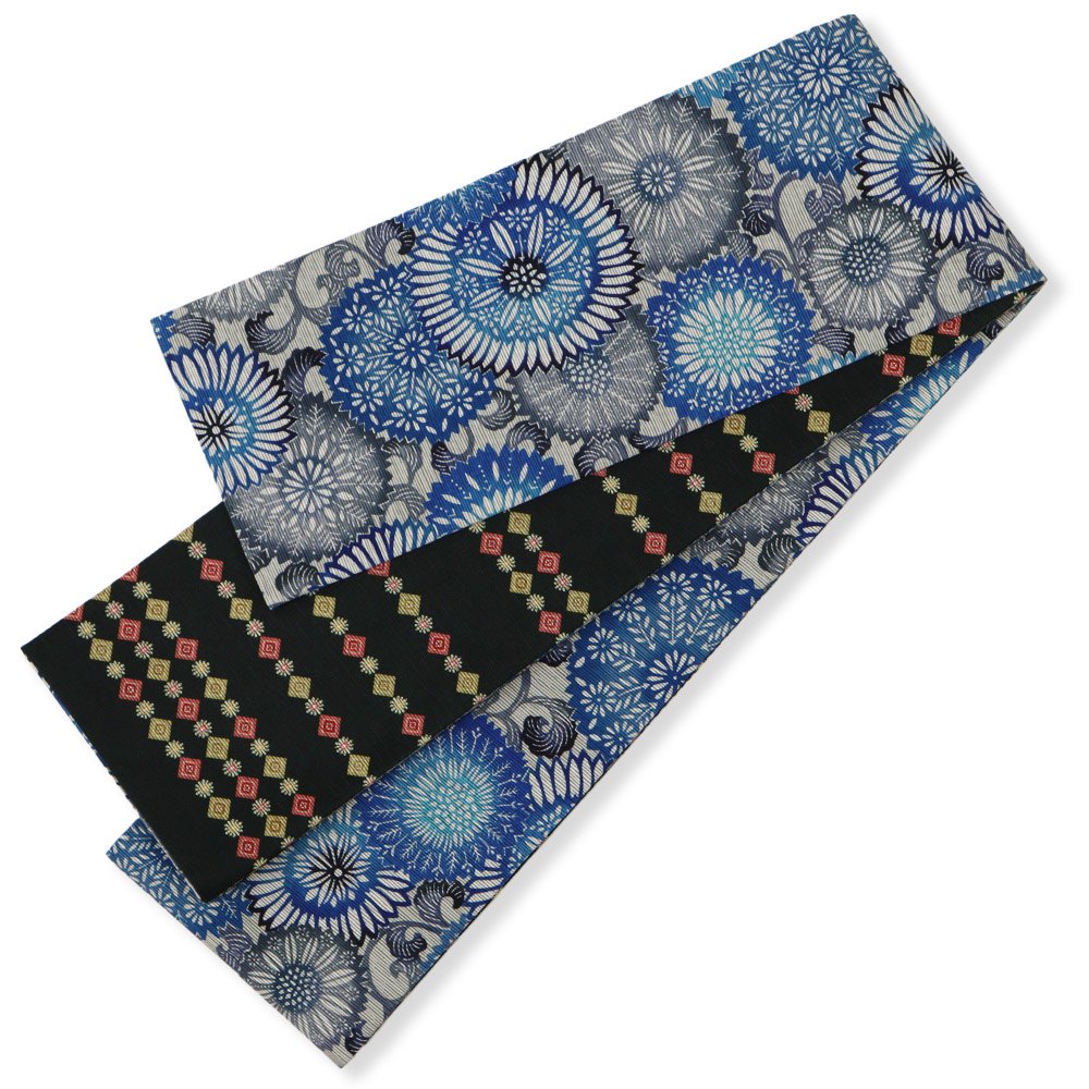 仕立て上がりリバーシブル半巾帯（菊音）【召しませ花】