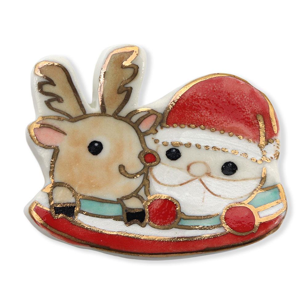 清水焼帯留（サンタとトナカイ）【馬籠静】