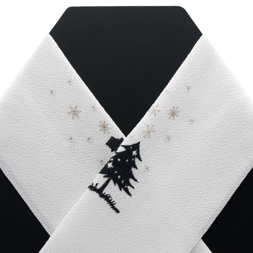 刺繍半衿（ツリーと雪だるま）【いち利モールオリジナル】