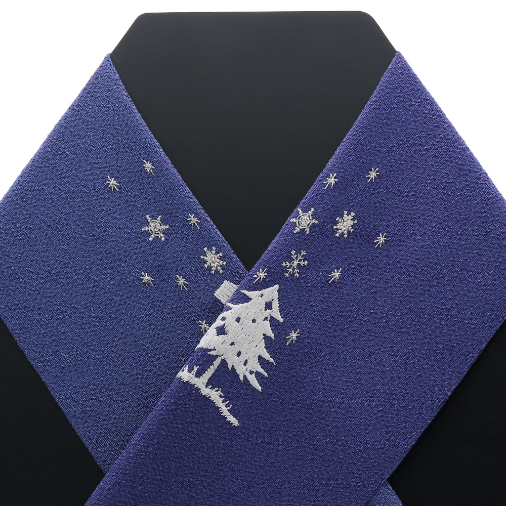 刺繍半衿（ツリーと雪だるま）【いち利モールオリジナル】