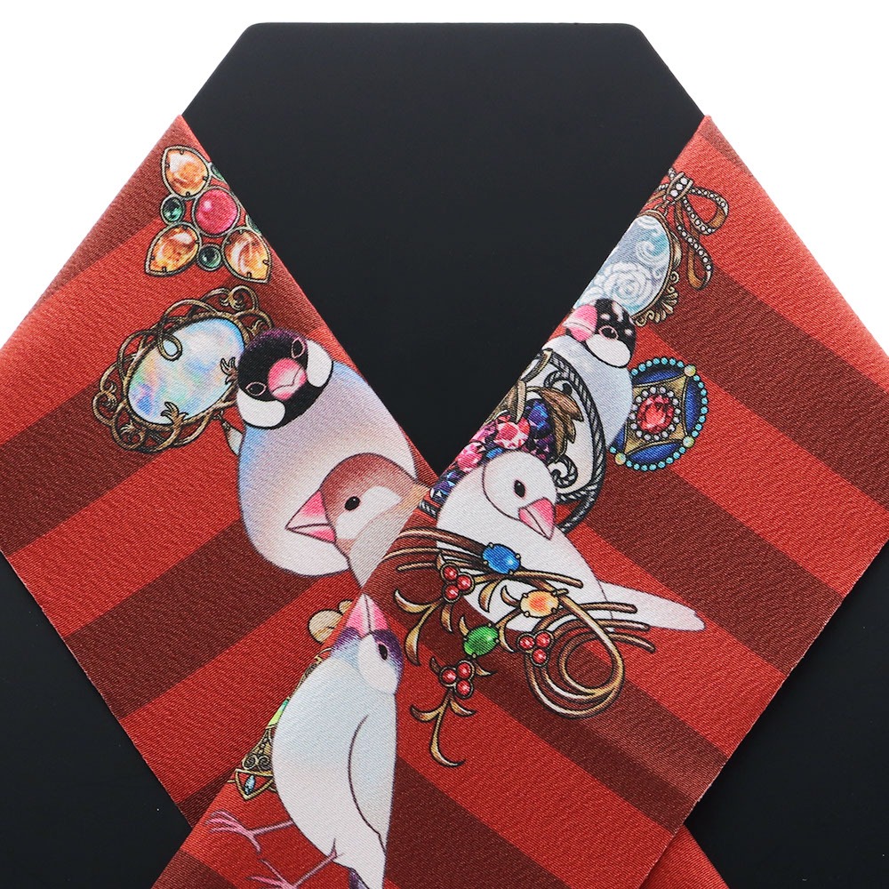 シルジェリー半衿 （ブローチと文鳥）『hitoshio』【ブンラク】