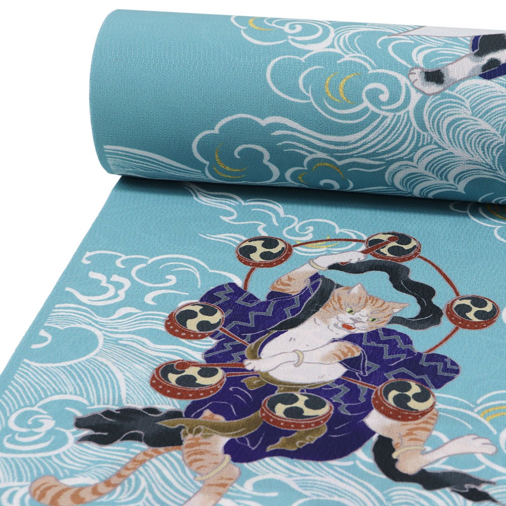 洗える夏長襦袢（風神雷神猫）【撫松庵】