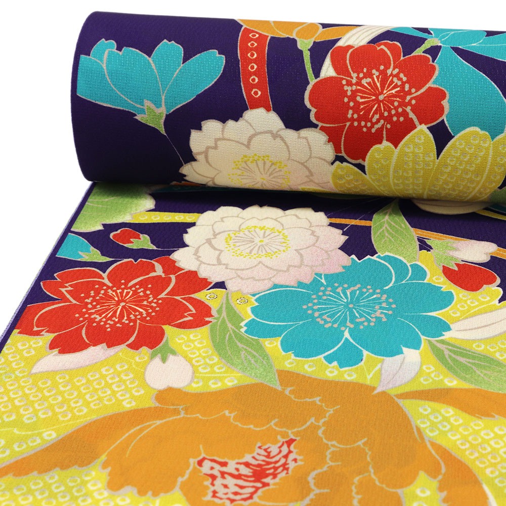 洗える夏長襦袢（牡丹に菊と桜）【撫松庵】