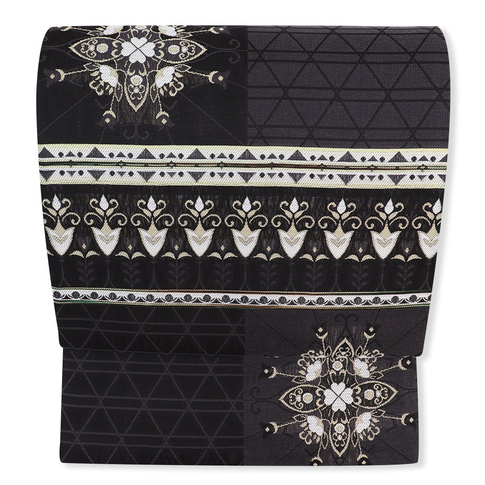 西陣刺繍袋帯（横段華紋/汕頭）：紫