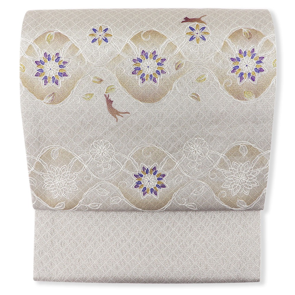 刺繍袋帯（猫に丸華文）