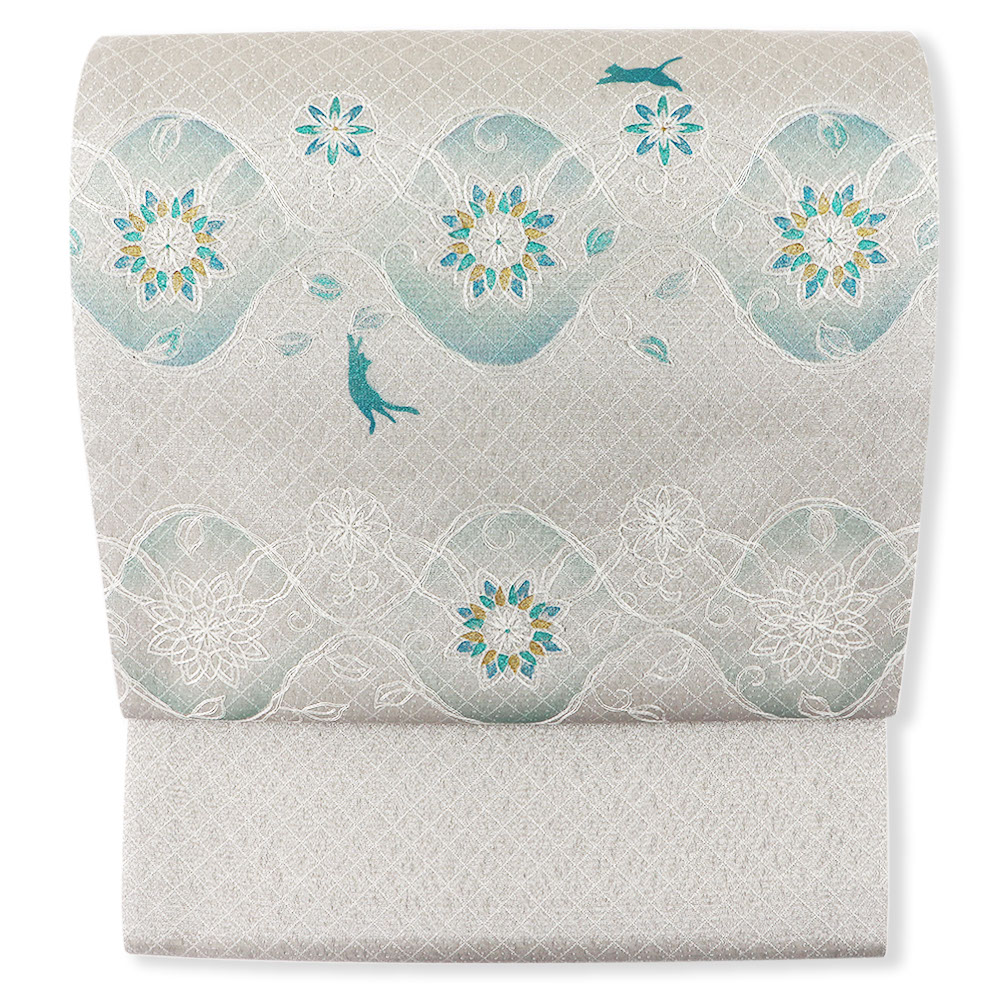 刺繍袋帯（猫に丸華文）