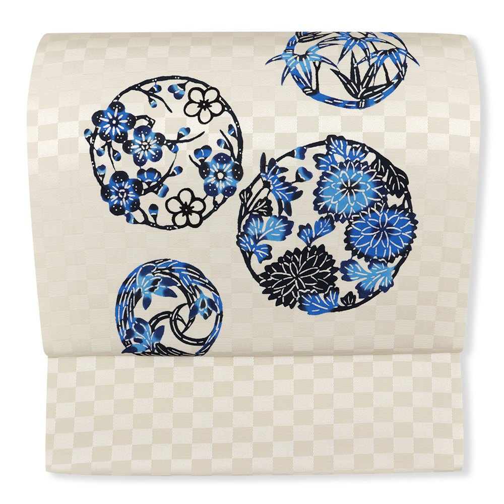 琉球紅型九寸名古屋帯（花丸紋）