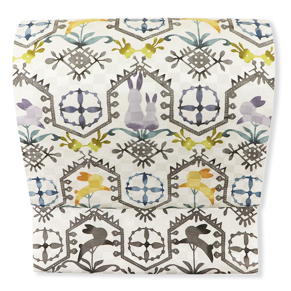 江戸紅型九寸名古屋帯（兎更紗）