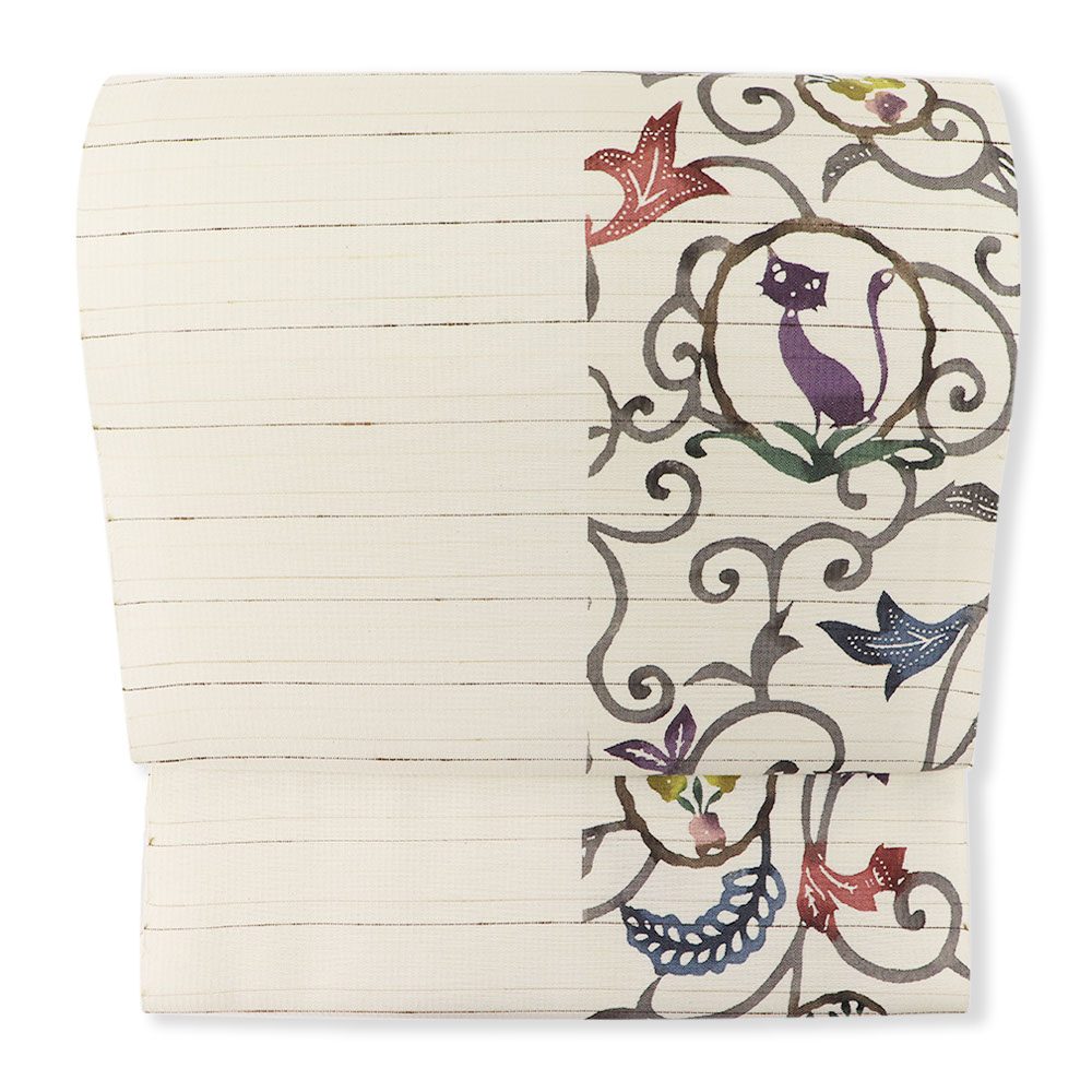 江戸紅型九寸名古屋帯(野蚕糸/猫唐草)