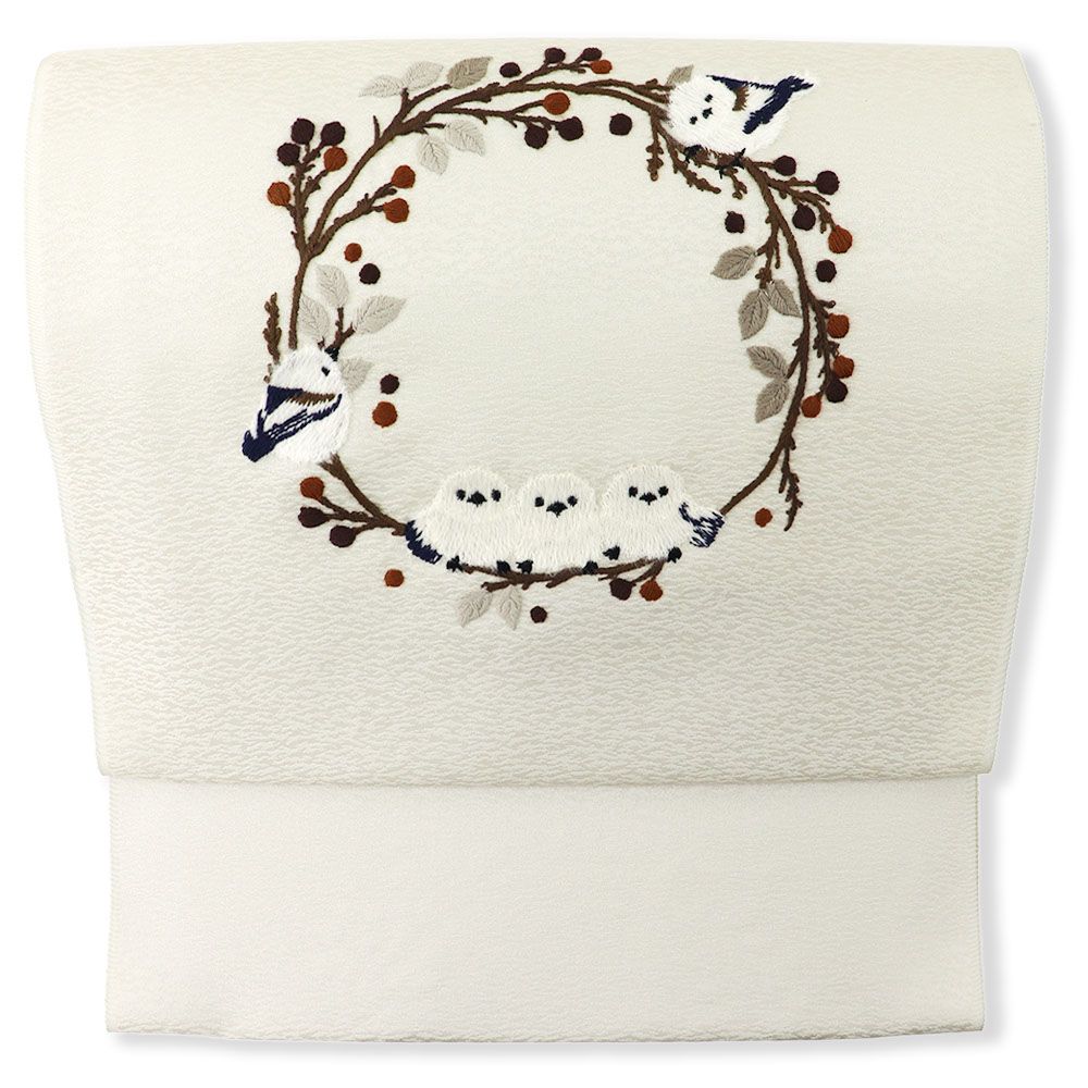 刺繍九寸名古屋帯(シマエナガ)