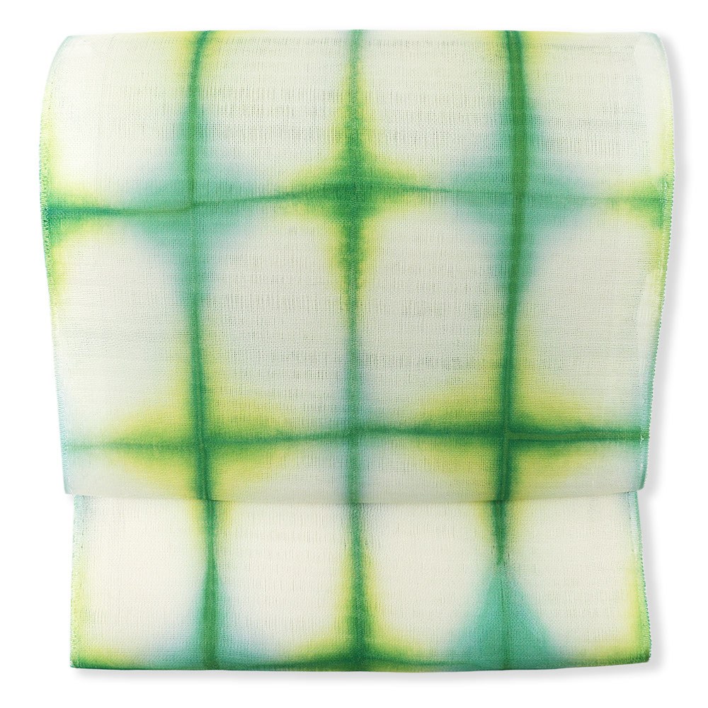 桐生絞り夏九寸名古屋帯(ぼかし格子)【泉織物】