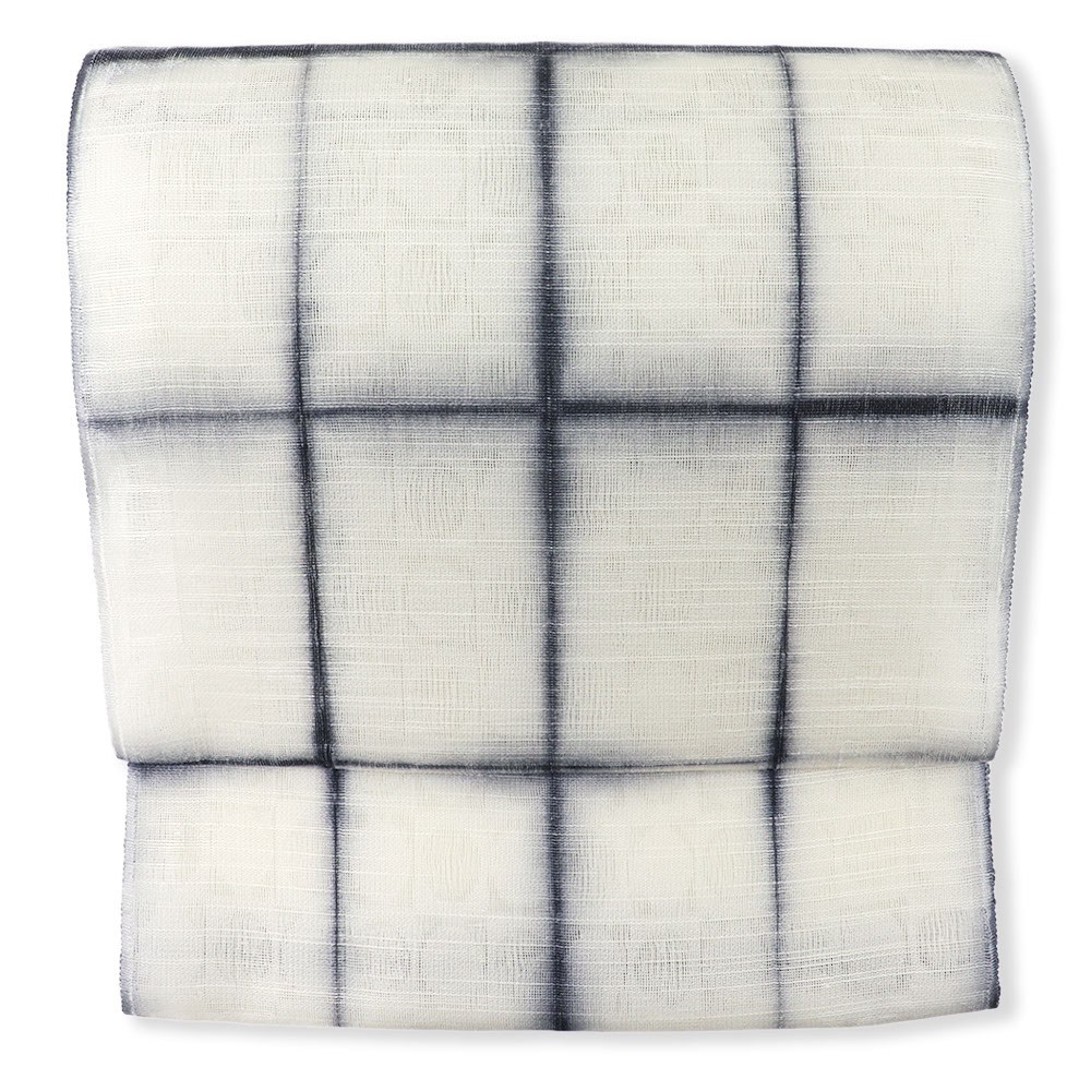 桐生絞り夏九寸名古屋帯(ぼかし格子)【泉織物】