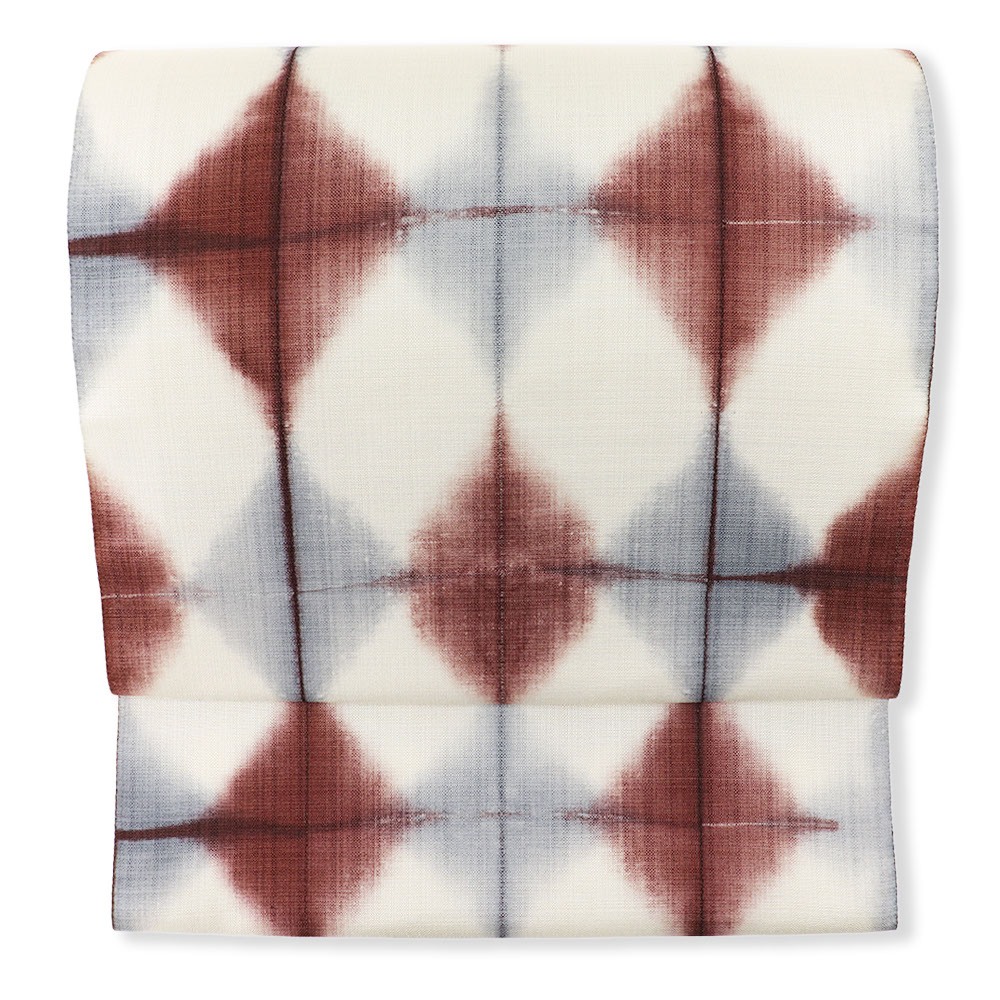 桐生絞り夏九寸名古屋帯（菱格子）【泉織物】