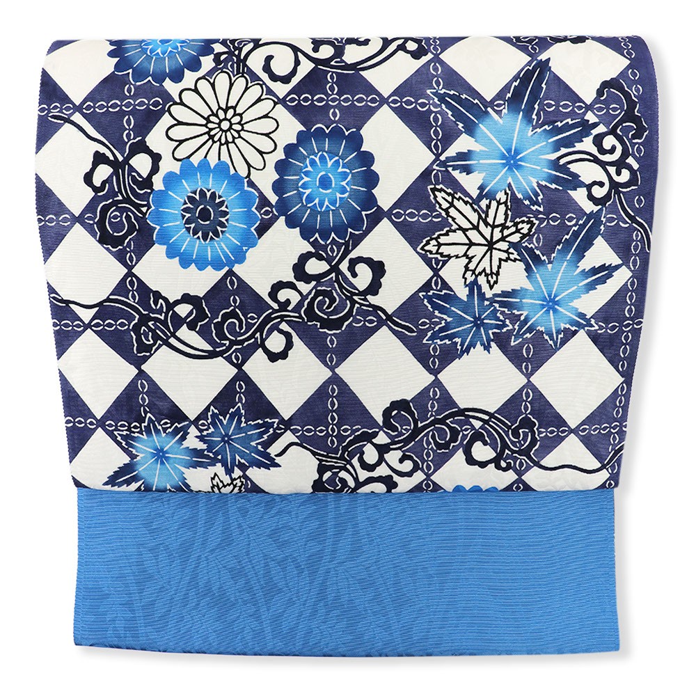 琉球紅型九寸名古屋帯（市松に菊かえで）【城間栄順】